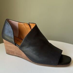 Lucky Brand Womens Tylera Open Toe Pump Wedge Side Cut Out & Zipper Leather Boho